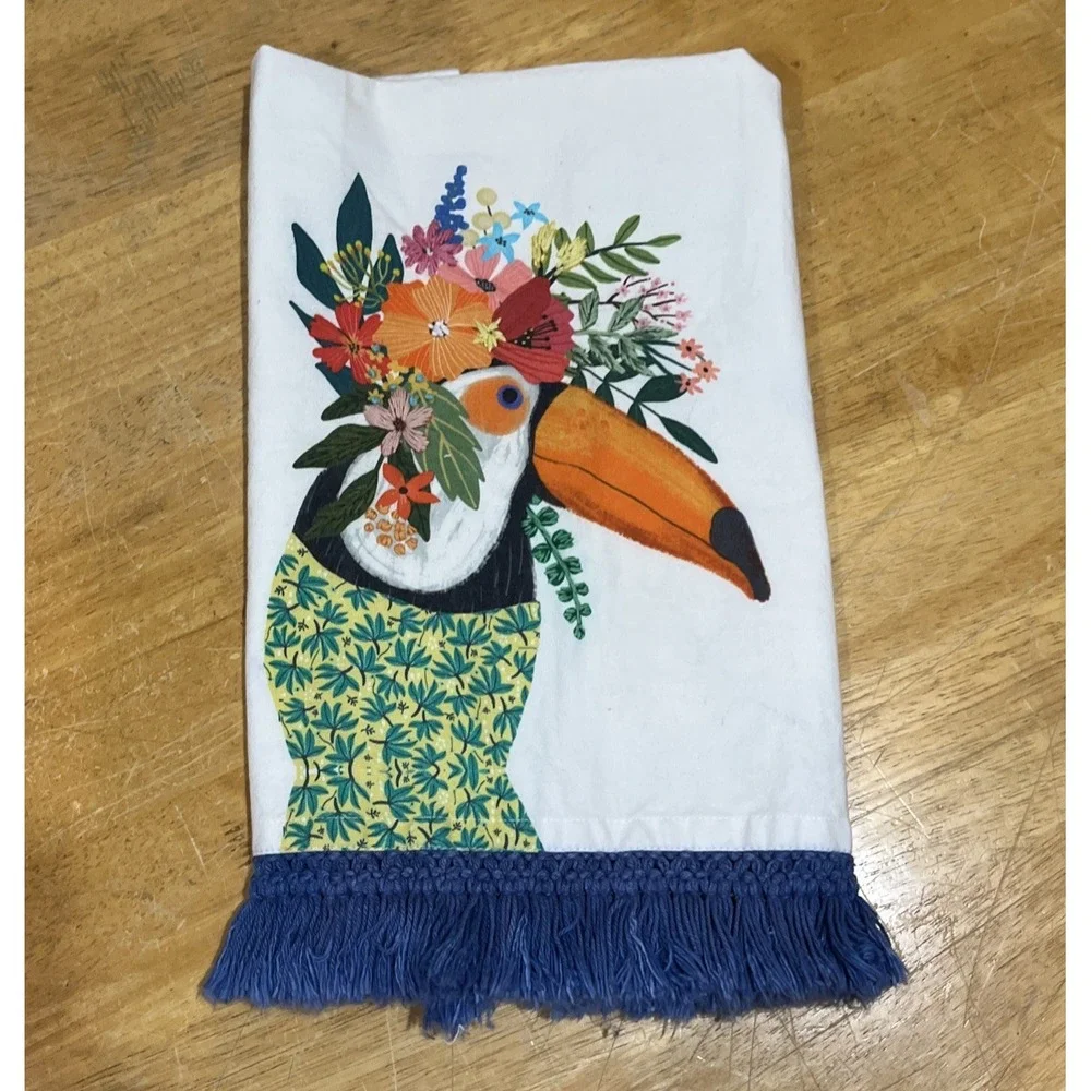 Mia Charro For Anthropologie Toucan In Floral Top Kitchen Towel See Pics‎